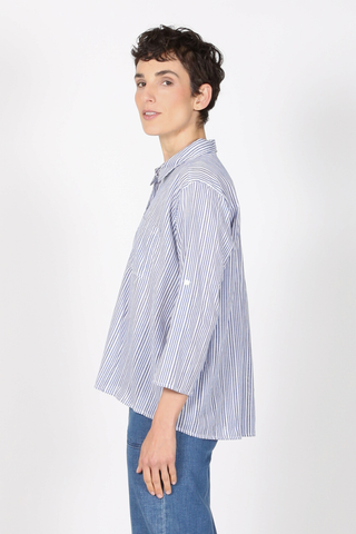 Riviera Stripe Cotton Shirt Blue
