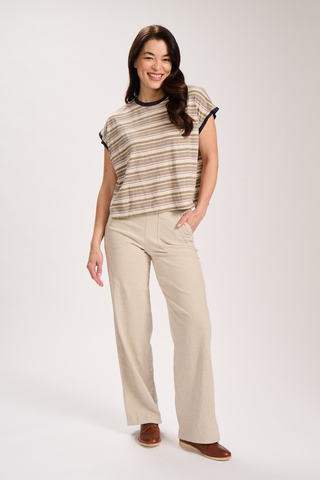 Peggy Lino Long Wide Leg Pants Oat in Linen