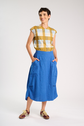 Milwaukee Fiesta Skirt Sea Blue in Slub Linen