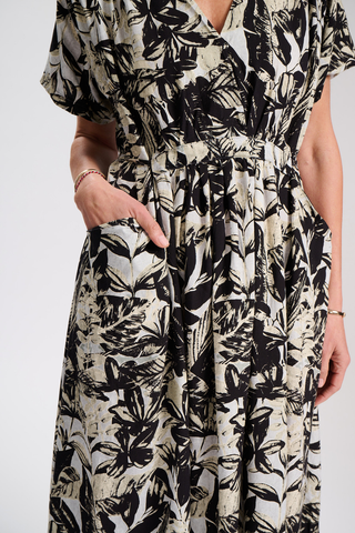 Seville Tie Dress Grey in Rayon & Linen