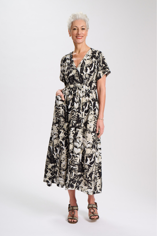 Seville Tie Dress Grey in Rayon & Linen