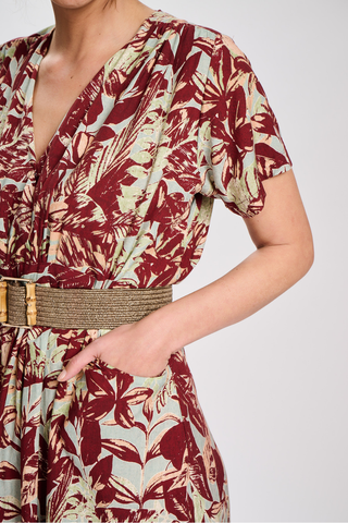 Seville Tie Dress Mulberry in Rayon & Linen