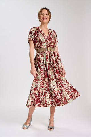 Seville Tie Dress Mulberry in Rayon & Linen
