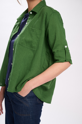 Sintra Shirt Forest Green in Cotton & Linen