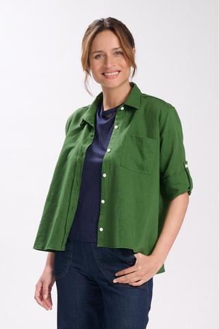 Sintra Shirt Forest Green in Cotton & Linen