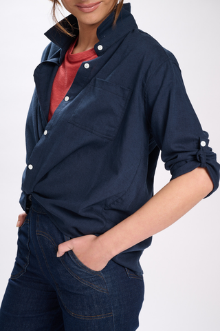 Sintra Shirt Navy in Cotton & Linen