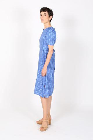 Stockholm Spot Dress Blue in Cotton Rayon