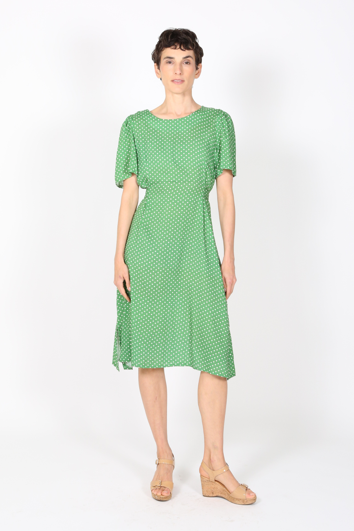 Stockholm Spot Dress Green in Cotton Rayon