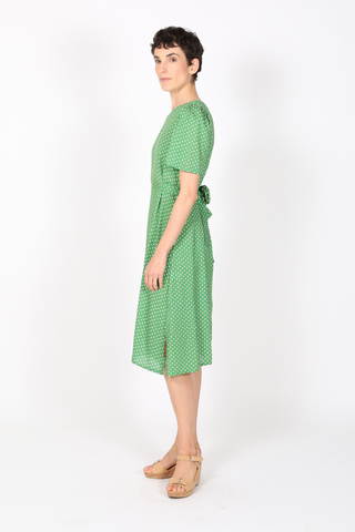 Stockholm Spot Dress Green in Cotton Rayon
