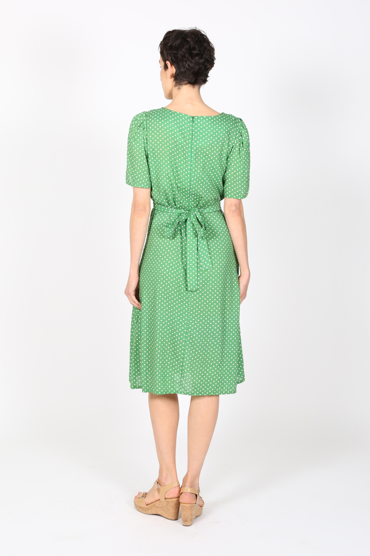 Stockholm Spot Dress Green in Cotton Rayon