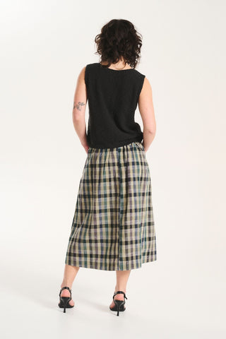 Tangier Plaid Skirt Green in Linen/Cotton