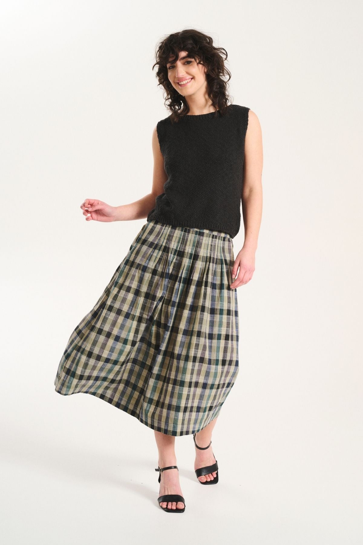 Tangier Plaid Skirt Green in Linen/Cotton | Pre Order (M, L, XL)