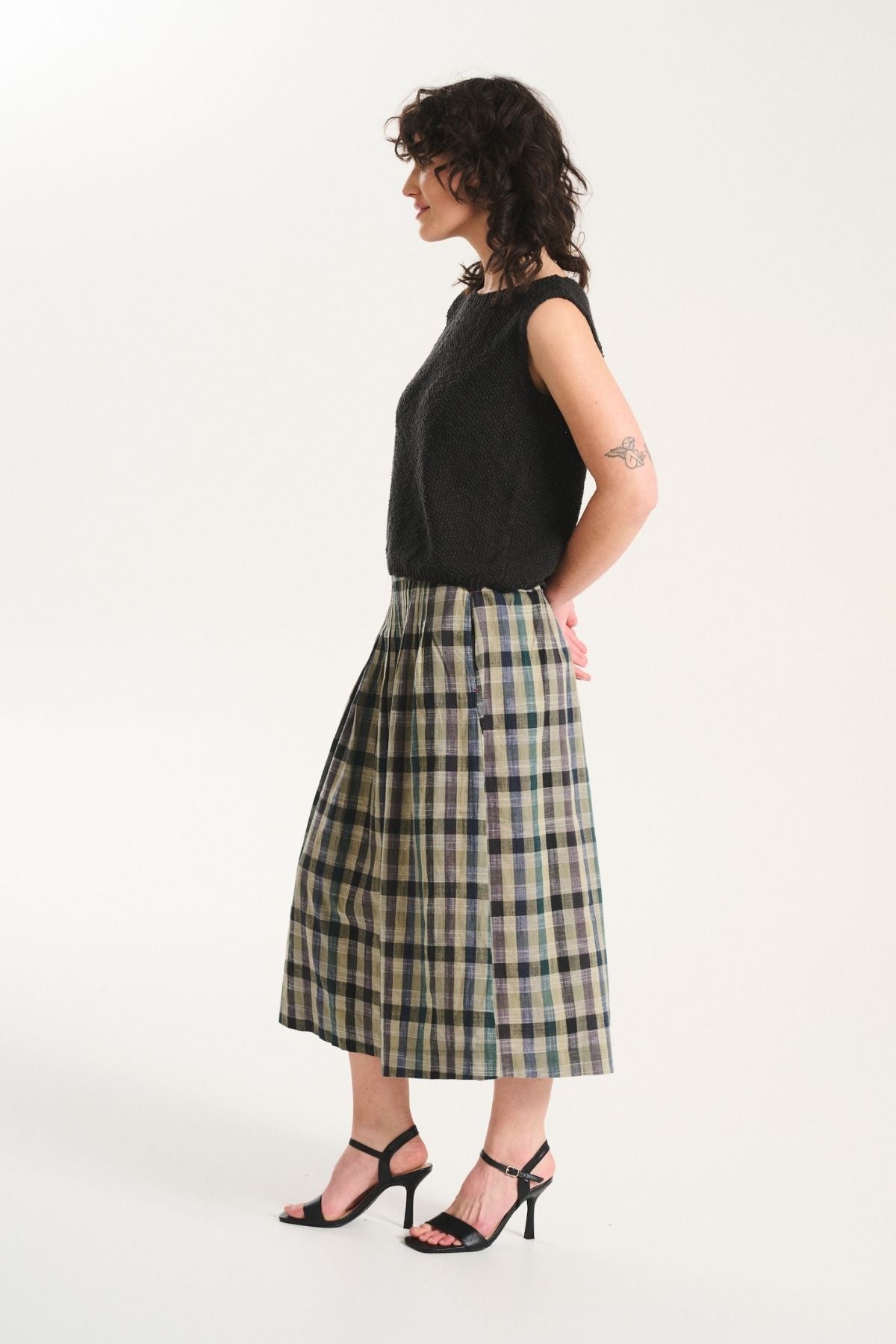 Tangier Plaid Skirt Green in Linen/Cotton | Pre Order (M, L, XL)