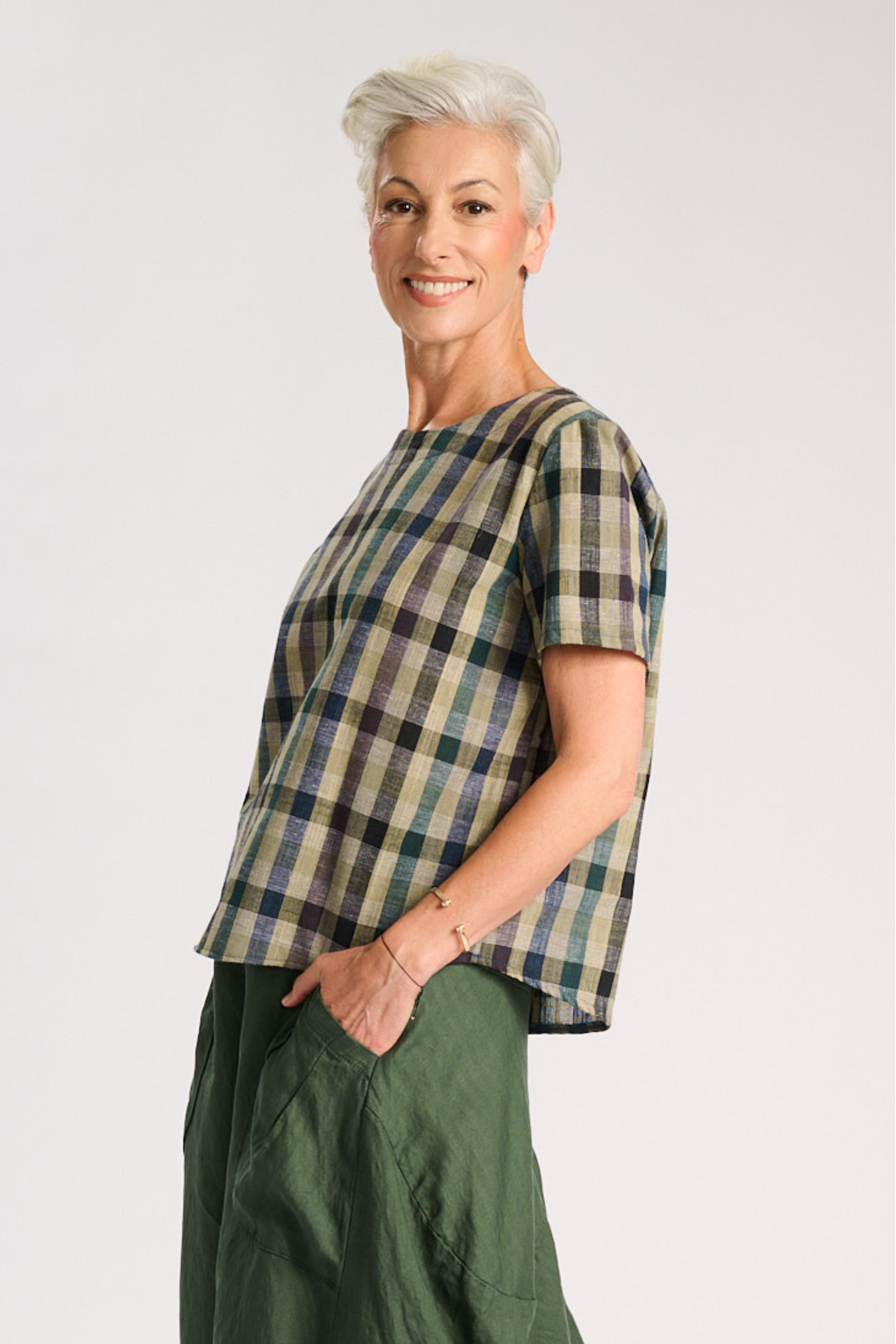 Tangier Green Top in Linen/Cotton