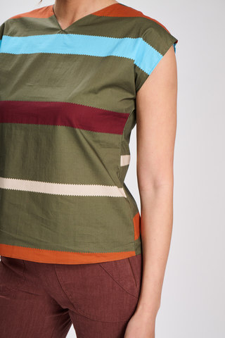 Valencia Stripe Two-Way Tee Khaki in Cotton