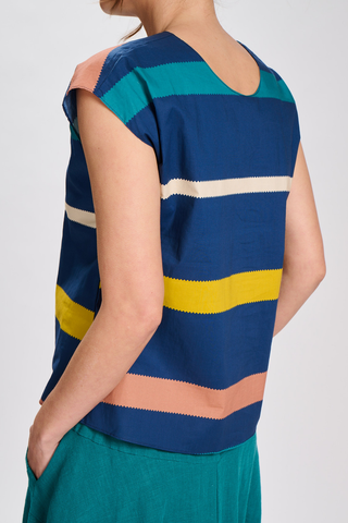 Valencia Stripe Two-Way Tee Navy in Cotton