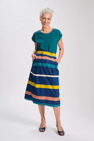 Valencia Stripe Audrey Skirt Navy
