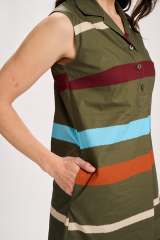 Valencia Stripe Sundress Khaki in Cotton