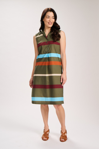 Valencia Stripe Sundress Khaki in Cotton