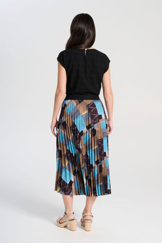 Olga de Polga blue Azure Kismet Pleated skirt. Fully elasticated waistband.  Back view on model