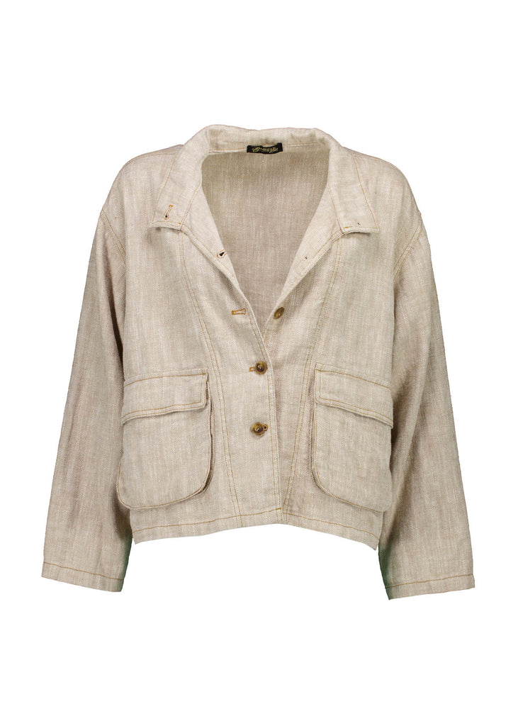 Olga de Polga Billie jacket in herringbone linen. Colour Beige. Front view.