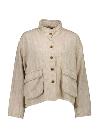 Olga de Polga Billie jacket in herringbone linen. Colour Beige. Front view.

