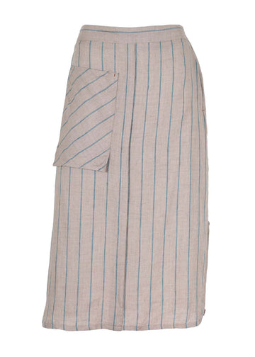Olga de Polga beige Powerline skirt in 100% Linen. Knee length skirt with an elasticated back waistband and a flat front waistband. Front view