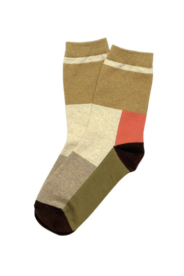 Olga de Polga Rubix cotton socks beige, with accents of green, brown and coral.