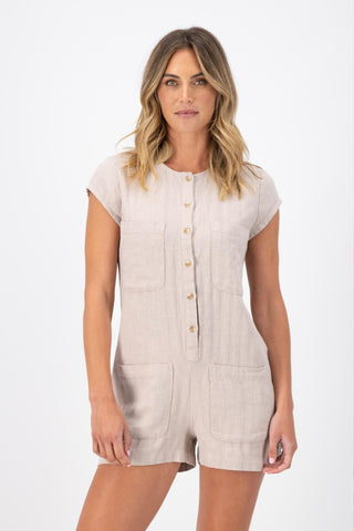 Sofia Romper Oat in Slub Linen