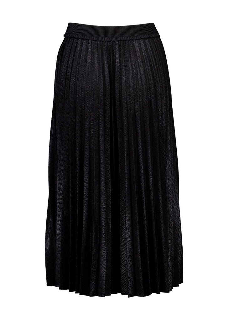 Olga de Polga's Black Champagne skirt in 100% recycled metallic polyester. Elasticated waist. Midi length. Back view.