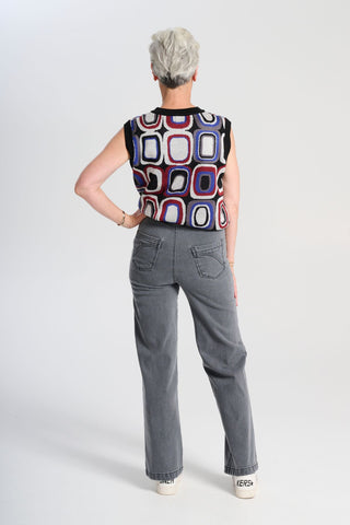 Olga de Polga Black Knitted vest - the Cool Bristol Knit Vest. Back full length view on model.