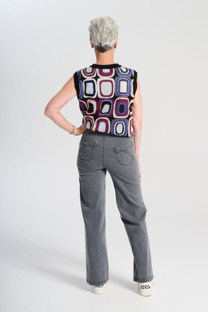 Olga de Polga Black Knitted vest - the Cool Bristol Knit Vest. Back full length view on model.
