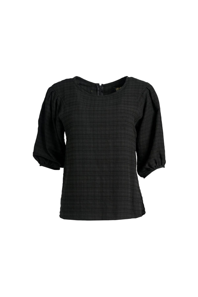 Olga de Polga classic Black Ella Blouse in brushed seersucker.  Front view