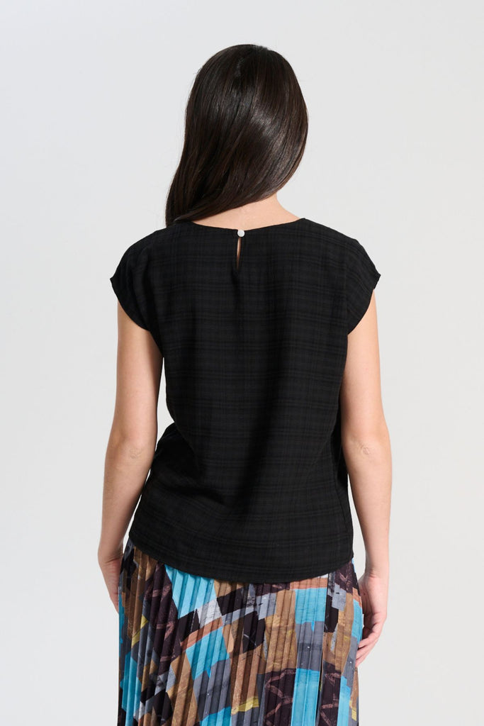 Olga de Polga Ella Tee Black in brushed seersucker fabric. Back view on model.