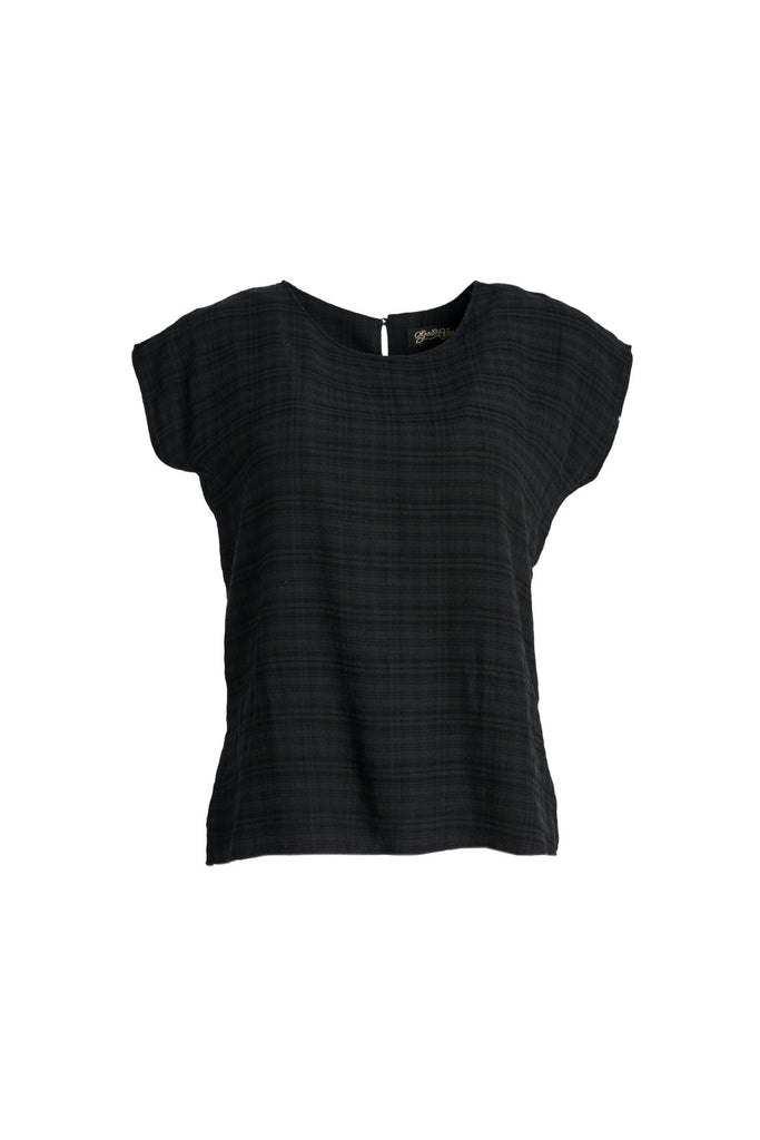 Olga de Polga Ella Tee Black in brushed seersucker fabric. Front view
