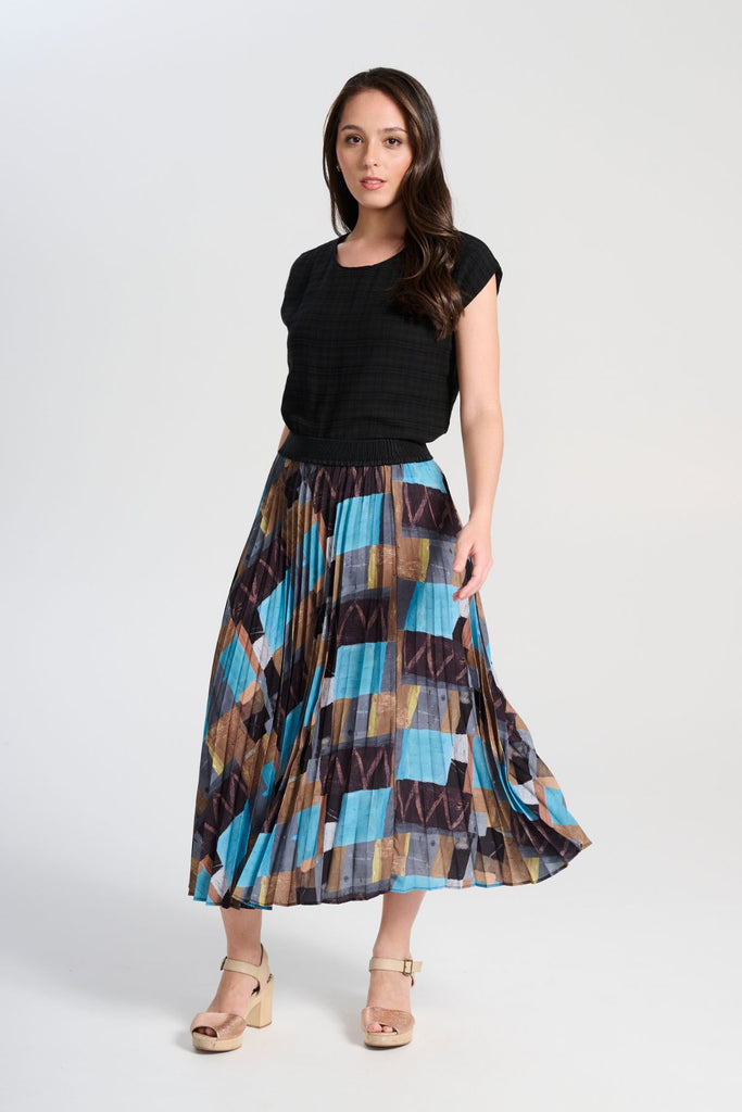 Olga de Polga Ella Tee Black in brushed seersucker fabric. Full length view on model