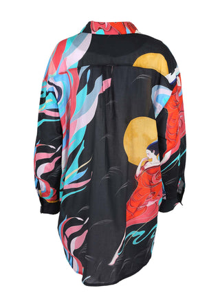 Olga de Polga LAX shirt in Black Faith print. Long sleeves and a collar with a button-up front. 100% Cotton.  Back view
