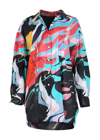 Olga de Polga LAX shirt in Black Faith print. Long sleeves and a collar with a button-up front. 100% Cotton. Front view.