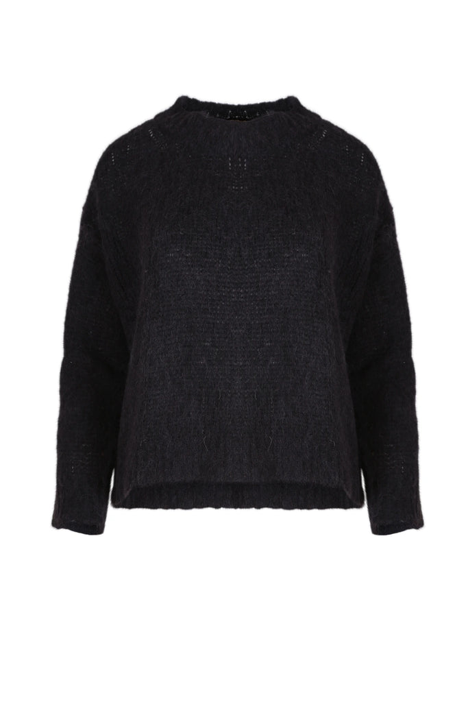 Olga de Polga Copenhagen knit sweater in black with long sleeves and a crew neckline. Front view