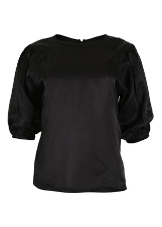 Olga de Polga black blouse in Lavender fields in satin twill. Front view