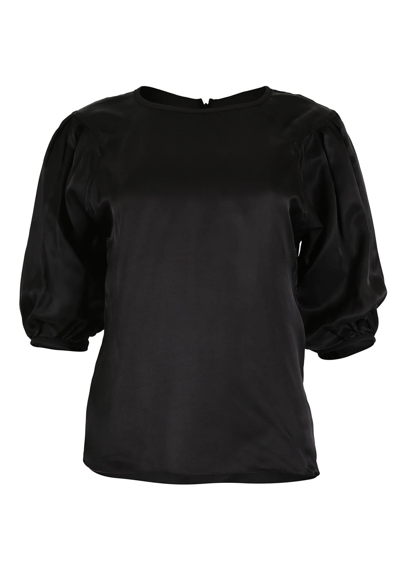 Olga de Polga black blouse in Lavender fields in satin twill. Front view