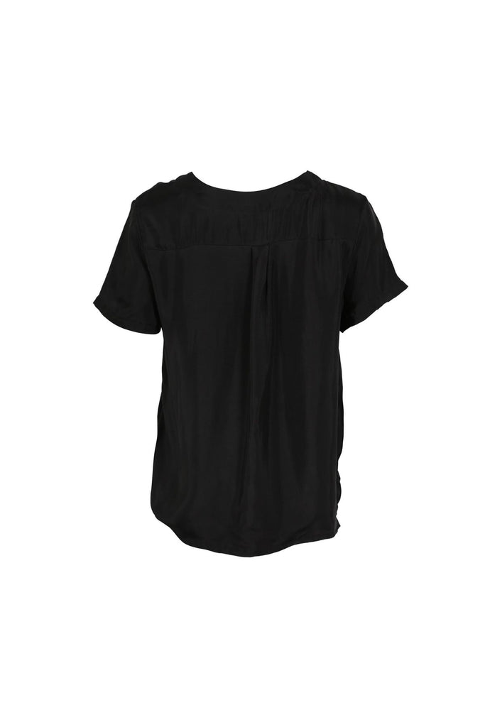Olga de Polga women's black top t-shirt in a cupro viscose twill. Silky fabric. Back view