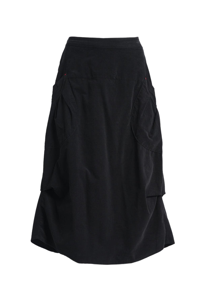 Olga de Polga Black Milwaukee Marlow skirt in fine cotton cord. Comfy waistband making it the perfect throw-on-and-go! Front view