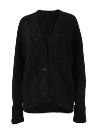 Olga de Polga Black To The Moon & Back alpaca long cardigan coat with extra long sleeves.  Front