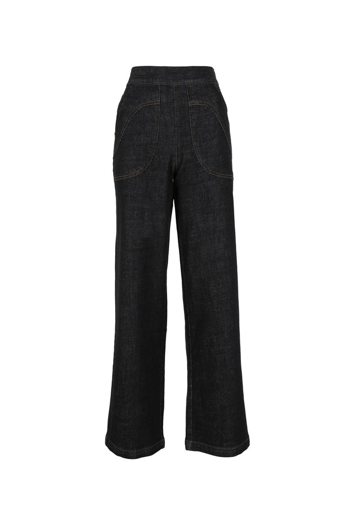 Olga de Polga Long Black Denim Peggy Jeans. Front view