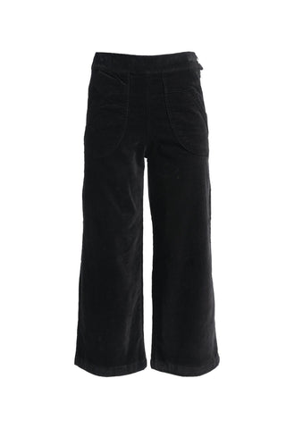 Olga de Polga Peggy Paris cropped wide leg pants in black soft velvet. Soft to the touch yet durable, the fabric drapes beautifully while maintaining its shape, making these pants ideal for cooler months. Front view