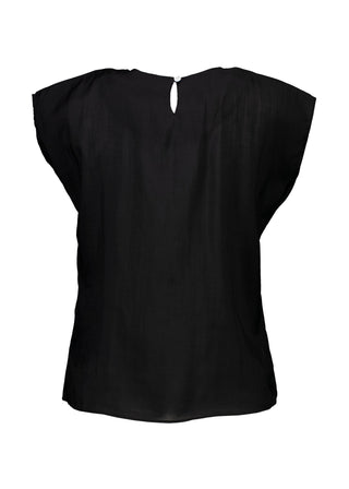 Olga de Polga Black Skyscraper tee in 100% Tencel. Round neck and cap sleeves. Back view
