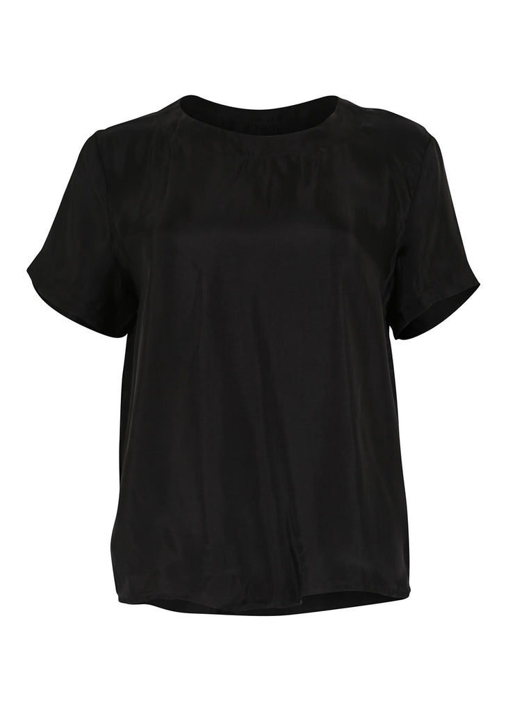 Olga de Polga Black wash Metropolitan top in cupro viscose fabric. Front view