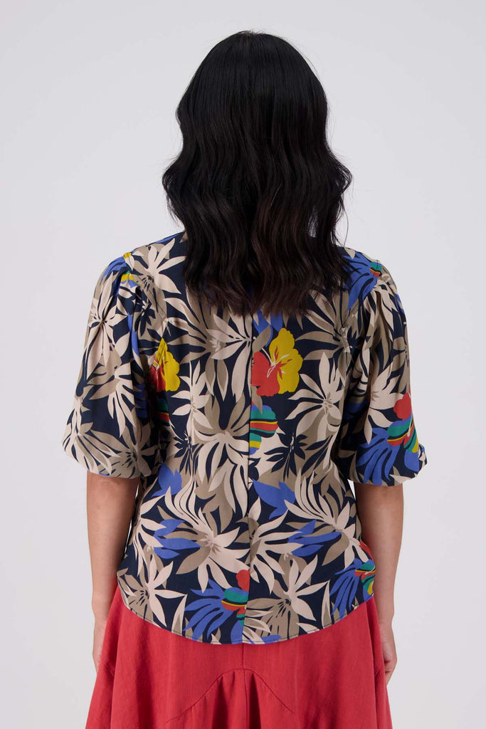 Olga de Polga classic blouse in the new Wildflowers printed viscose. Back view on model