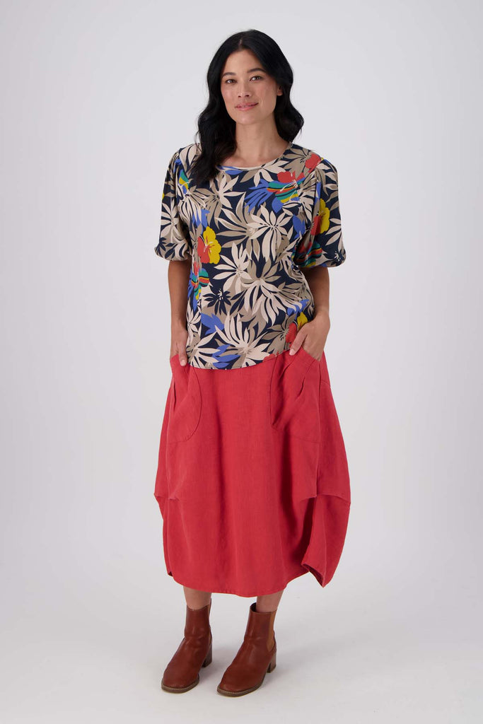 Olga de Polga classic blouse in the new Wildflowers printed viscose. Front full length view on model